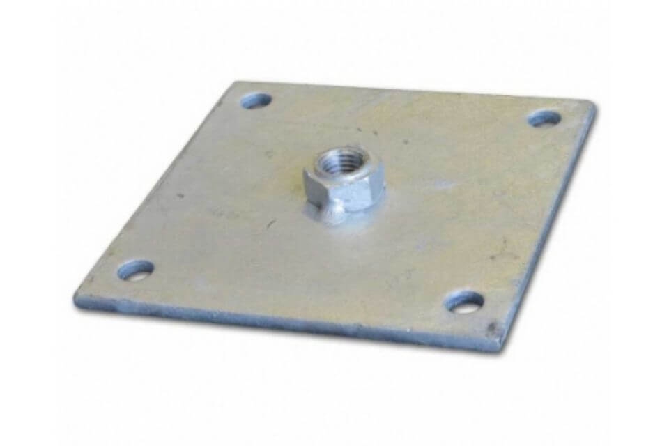 Bevestigingsplaatje betonpoer 14x14 cm met moer m16